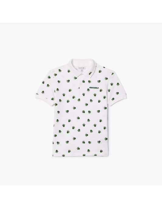 Polo Lacoste Juniors con stampa piqué da bambino - Bianco