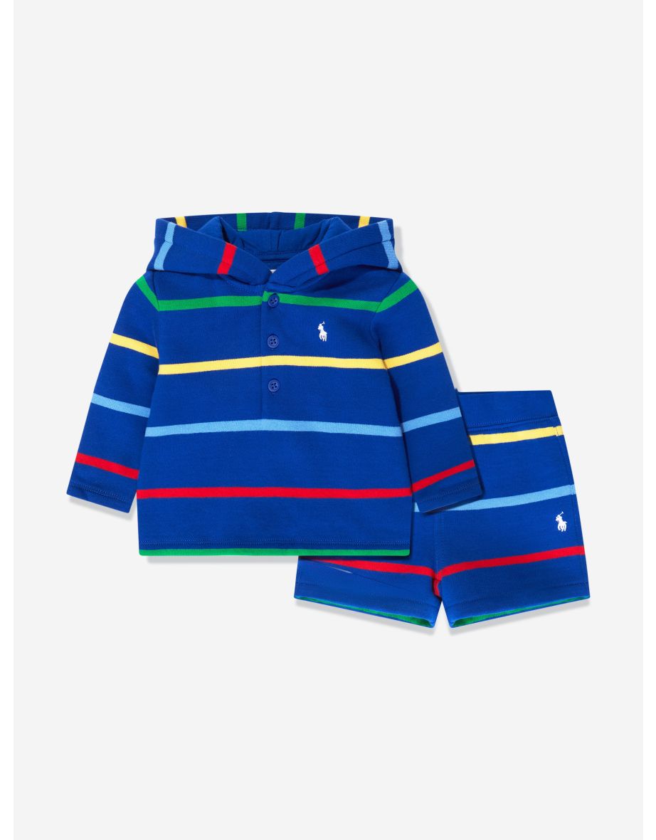 Set felpa con cappuccio e pantaloncini blu da bambino