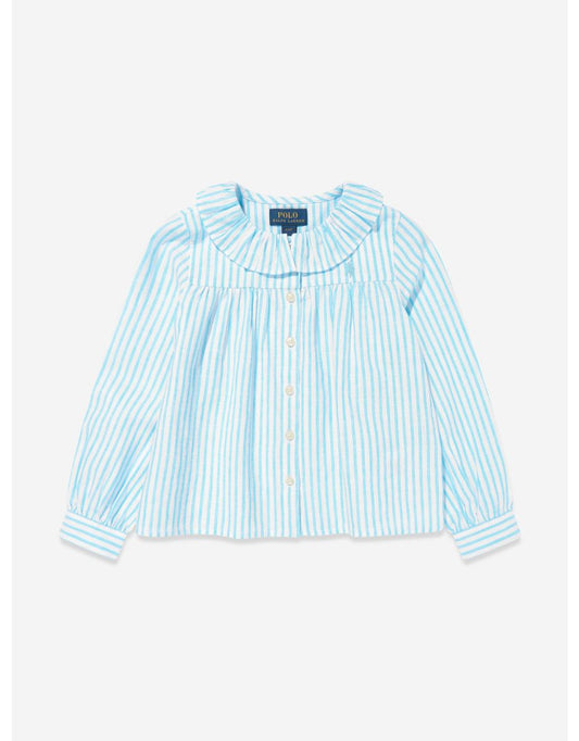 Blusa de lino a rayas azul para niña