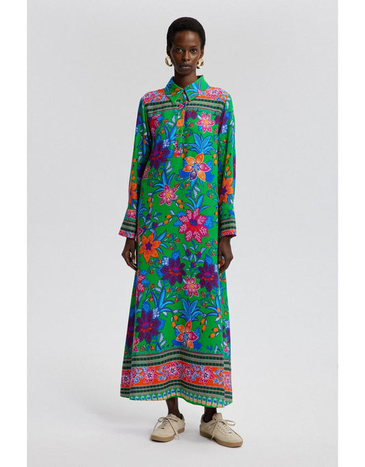 Vestido estampado com gola de camisa