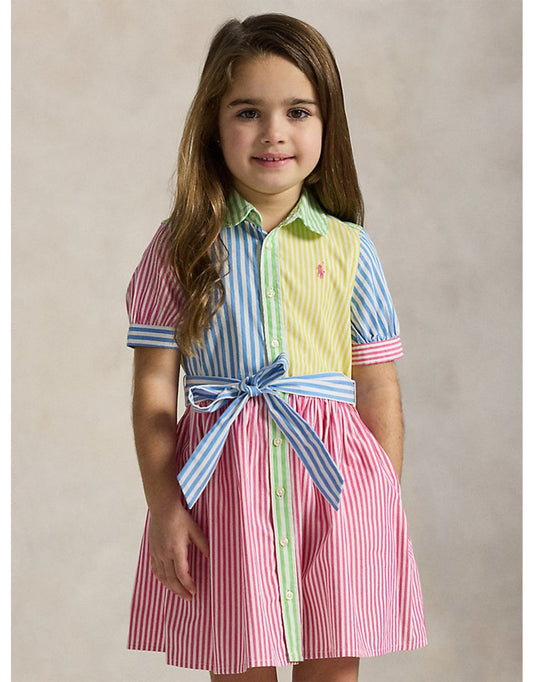 Girls' Pink Striped Shirt Dress