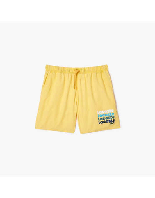 Calção de banho masculino Lacoste de comprimento médio com efeito lavado em amarelo