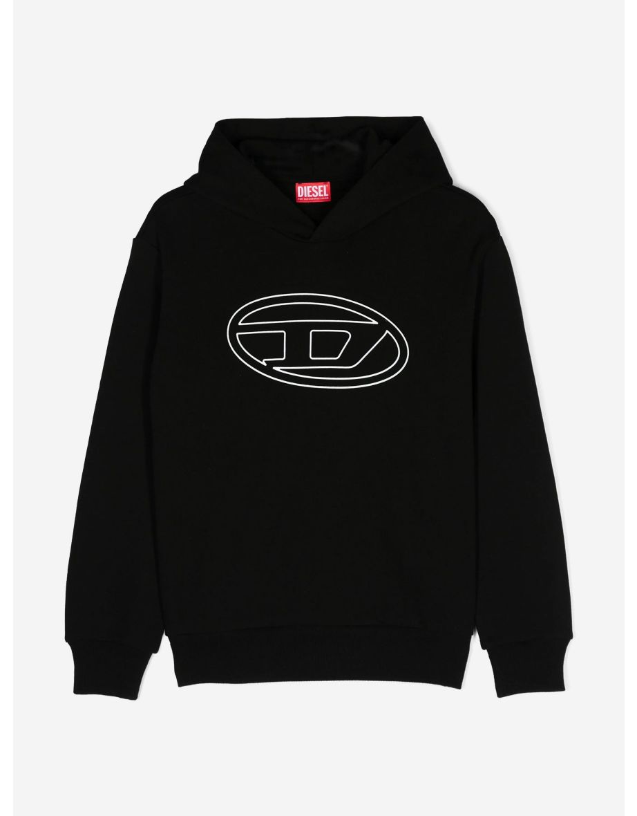 Sudadera con capucha logo D ovalada negra para chicos Diesel