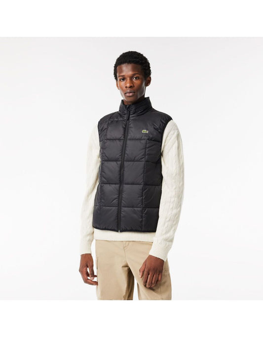 Colete masculino com capuz e acolchoado Lacoste Lightweight em preto