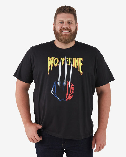 Men's Plus Size Short Sleeve Wolverine Marvel T-Shirt Black