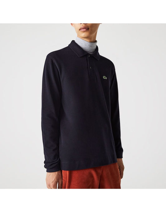 Camisa Polo Masculina Lacoste Classic Fit Organic de Manga Longa em Azul