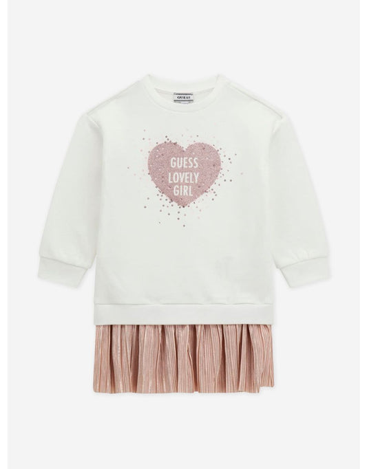 Vestito Guess da bambina in tessuto misto avorio