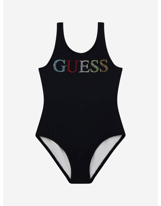 Costume da bagno con logo nero per bambina
