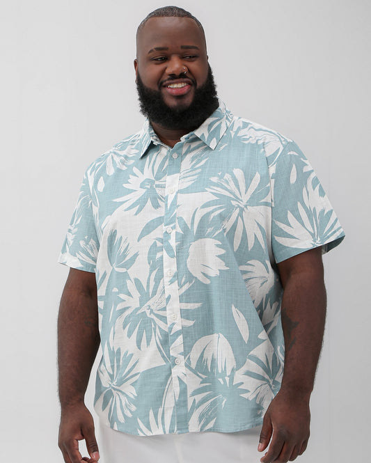 Camicia uomo Plus Size Tropical Blue a maniche corte | Allman By Riachuelo