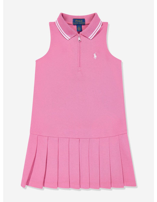 Girls' Sleeveless Pleated Zip Dress in Pink