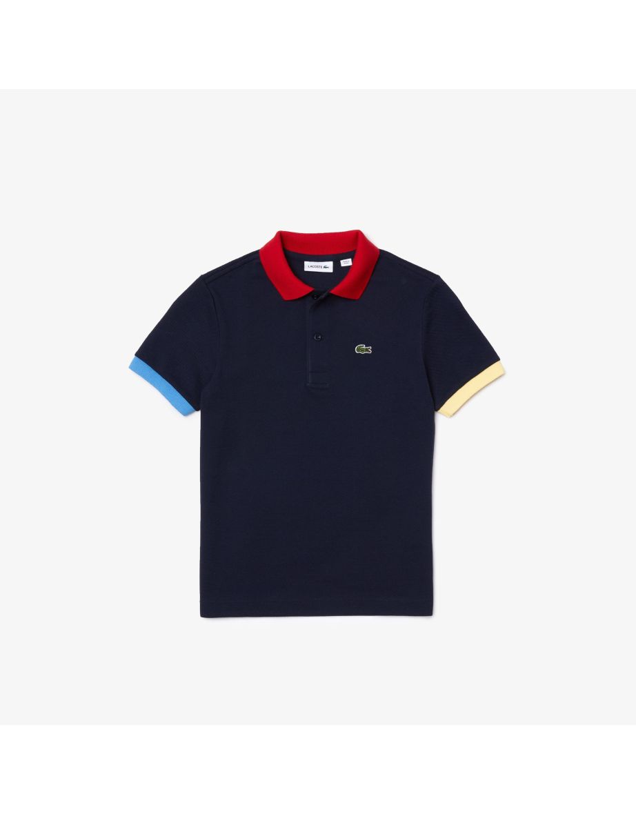 Boy's Lacoste Juniors Cotton Pique Polo Shirt with Colored Details