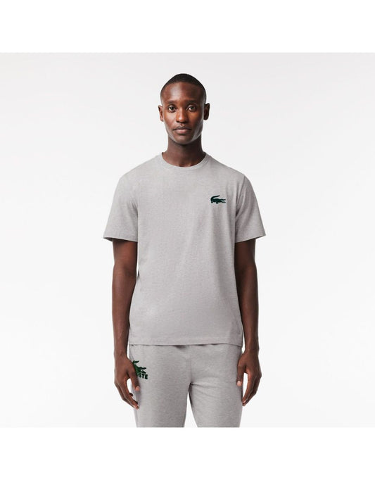 Camiseta masculina Lacoste de algodão cinza para roupas de lazer