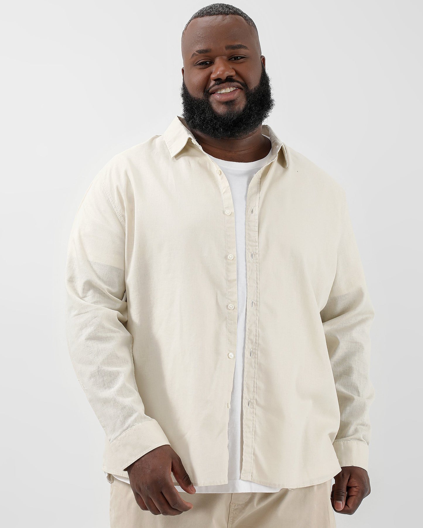 Camisa masculina plus size de viscolinho bege - Bege | Original Plus By Riachuelo