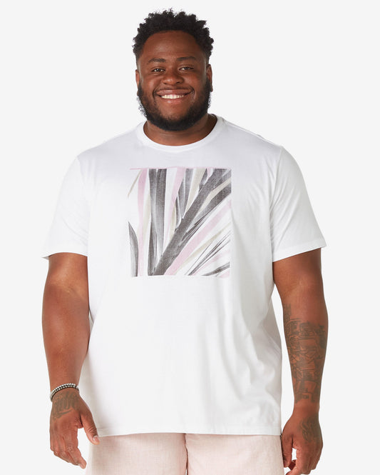 Camiseta masculina plus size de manga curta com estampa de folhas em branco da Allman para Riachuelo
