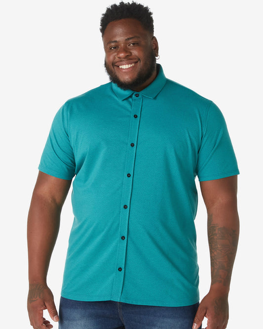 Camicia uomo plus size a maniche corte a pois verdi di Allman per Riachuelo