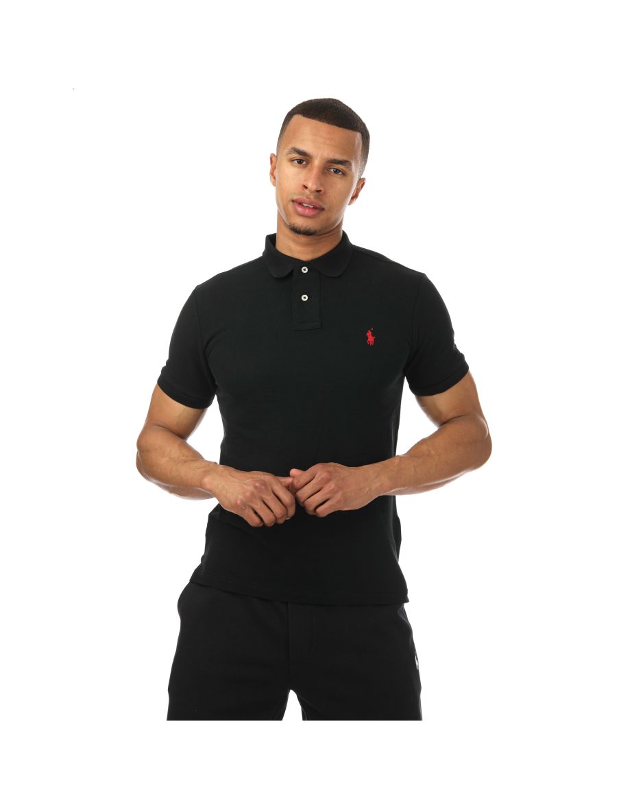 Polo de algodón Ralph Lauren Slim Fit Mesh para hombre, negro