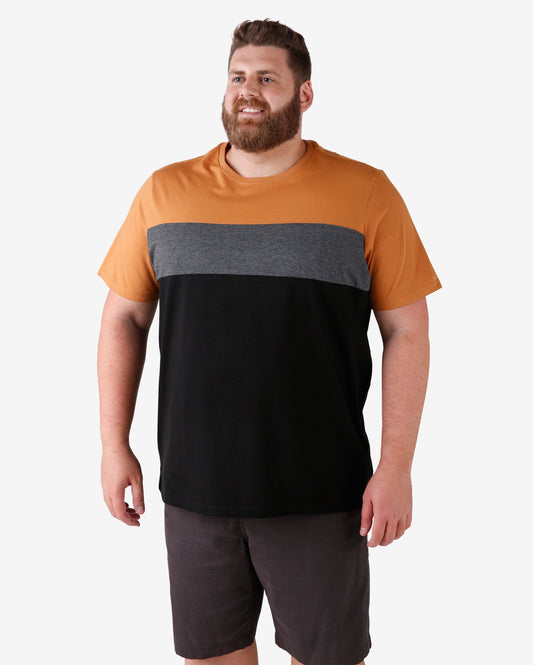 Camiseta Plus Size Color Block - cinza/marrom/preto