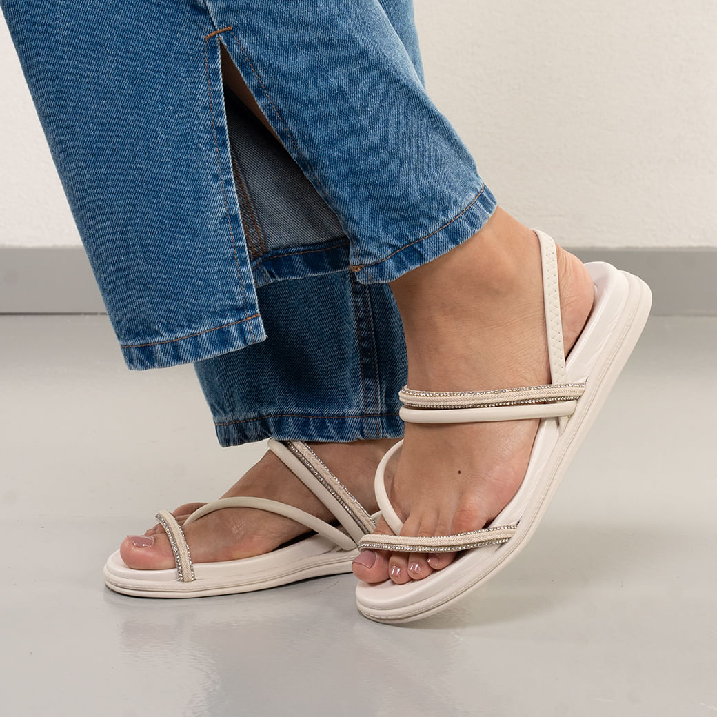 Sandali Beira Rio White Off-White con strass da donna