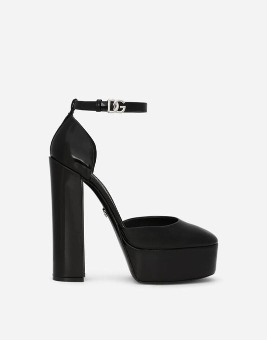 Scarpe con plateau in pelle di vitello lucida