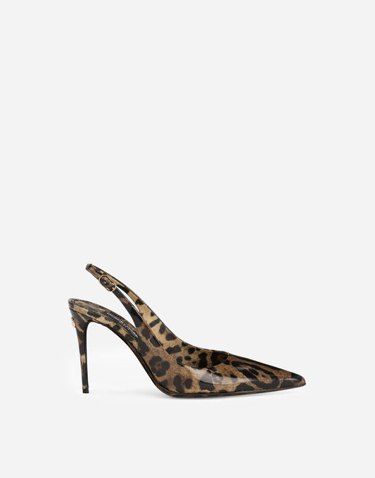 Kim Dolce&Gabbana - Scarpe Slingback in pelle di vitello lucida con stampa leopardo