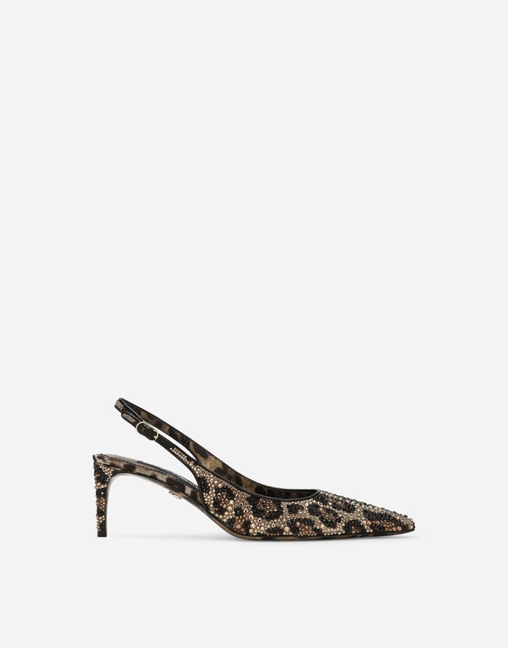 Tacchi Slingback in raso con strass fusi