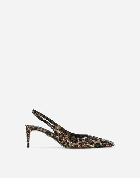 Tacchi Slingback in raso con strass fusi