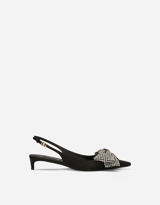 Tacchi Slingback in raso impreziositi da strass