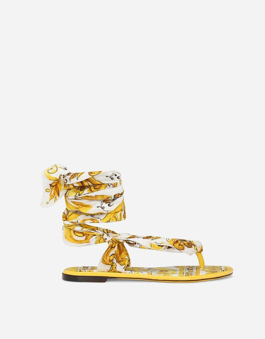 Sandali infradito in twill di seta stampato