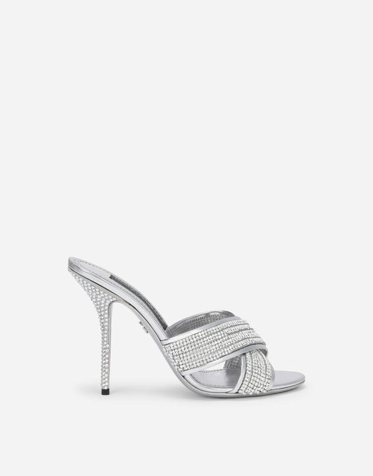 Mules con tacco alto in maglia di cristallo