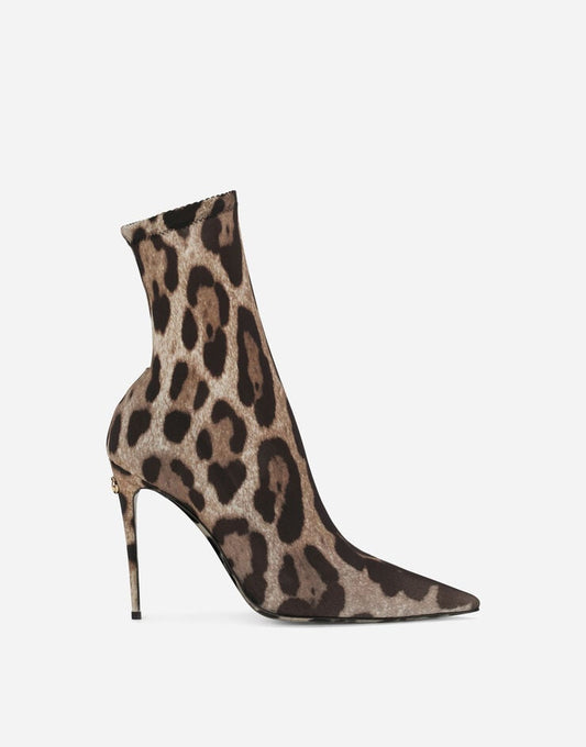 Kim Dolce&Gabbana - Stivaletti in tessuto elasticizzato con stampa leopardata
