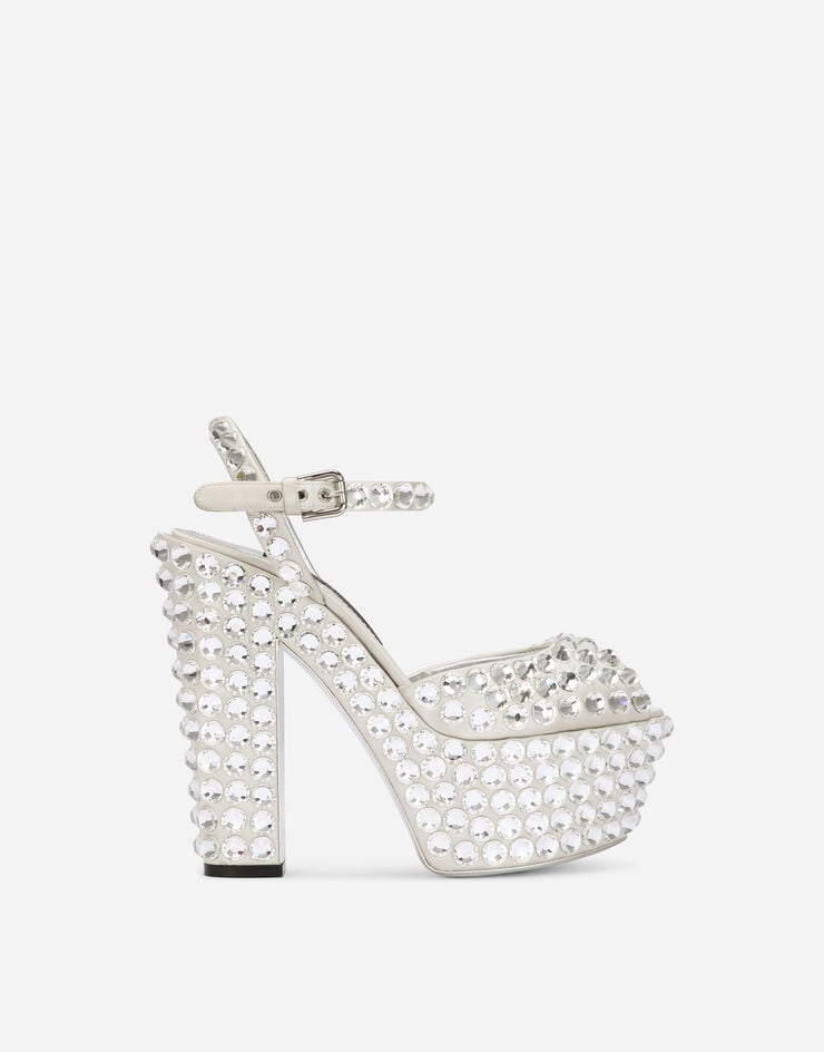 Scarpe con plateau in raso e strass fusi a caldo