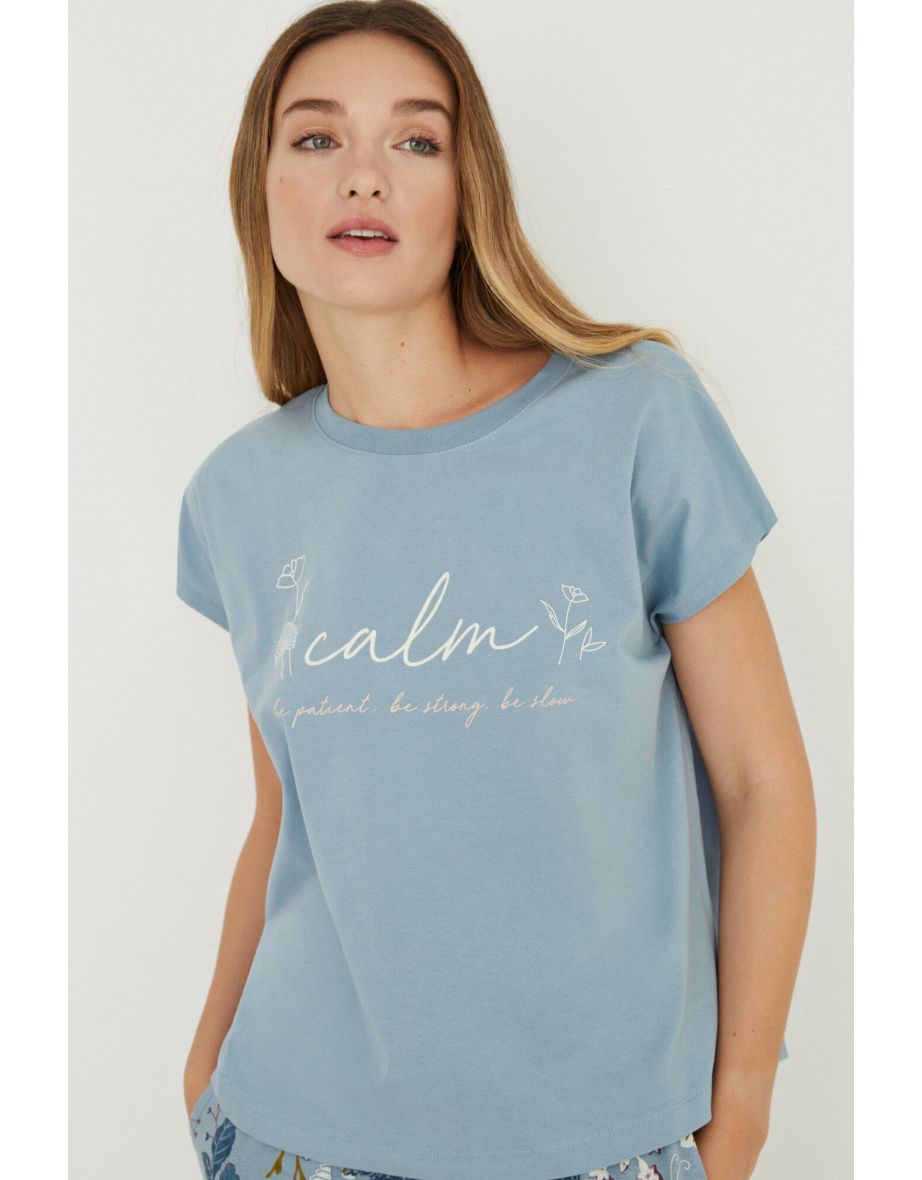 Camiseta de manga corta azul 100% algodón