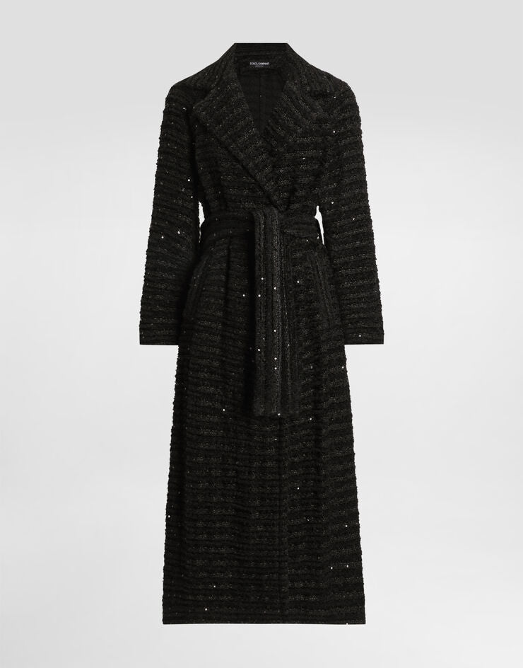 Abrigo de tweed con adornos de micro lentejuelas