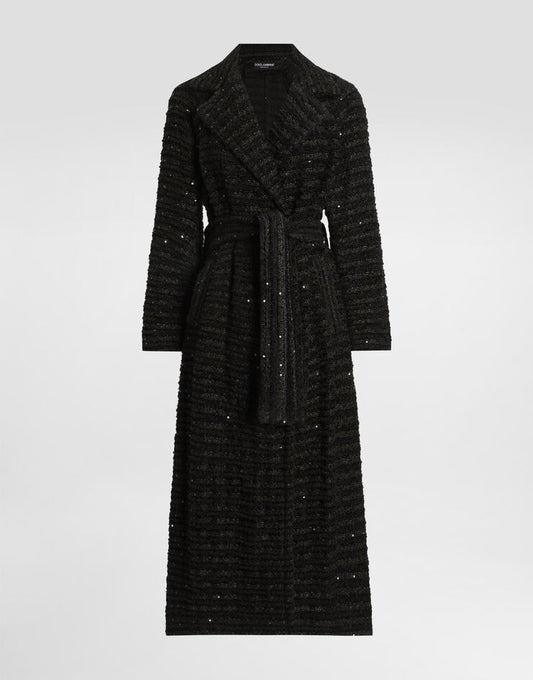 Abrigo de tweed con adornos de micro lentejuelas