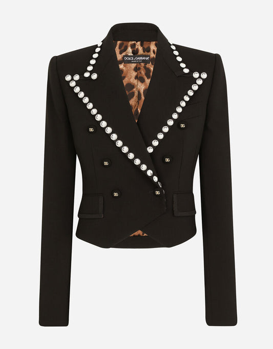 Wool Spencer-Fit Jacket with Crystal Trim