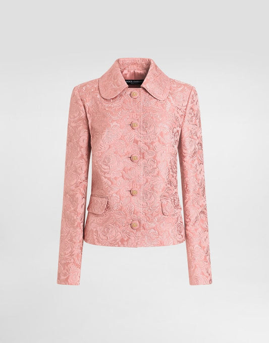 Chaqueta de jacquard acolchada floral de un solo pecho