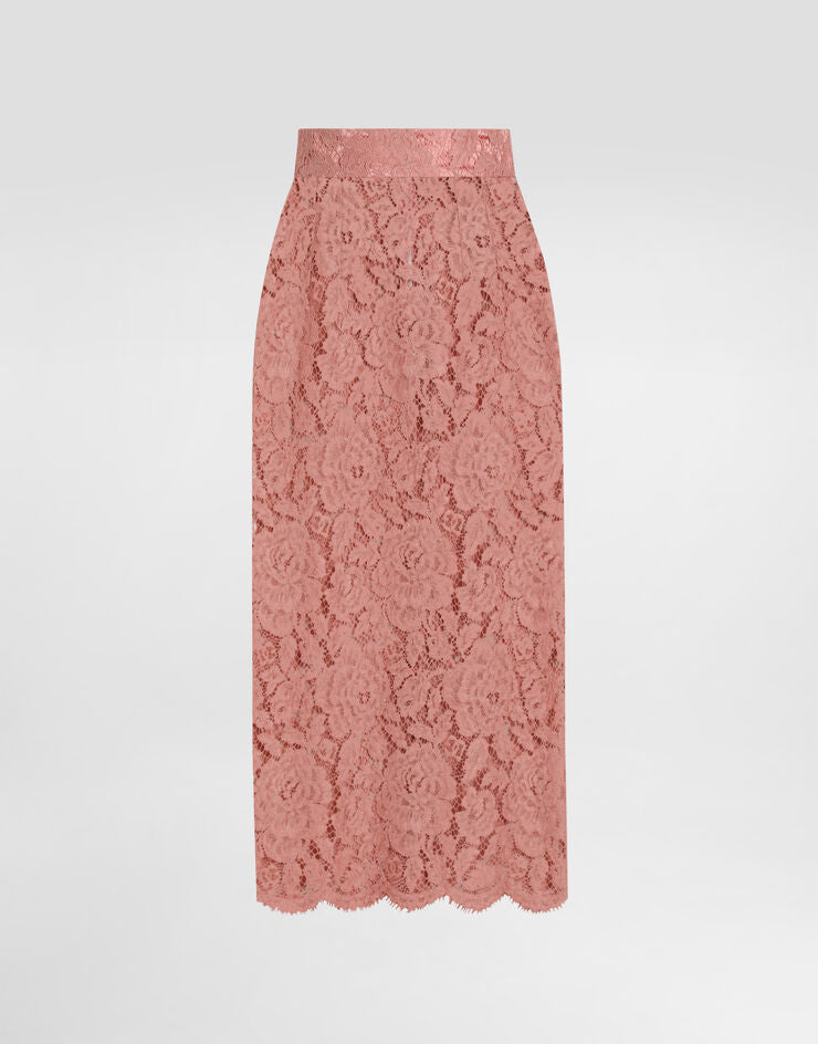 Gonna a tubino in pizzo floreale con logo