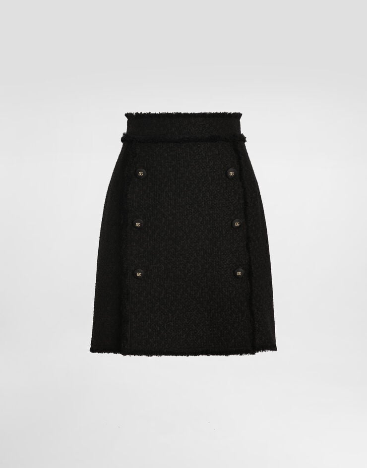 Gonna corta in Raschel Tweed con bottoni decorativi con logo DG