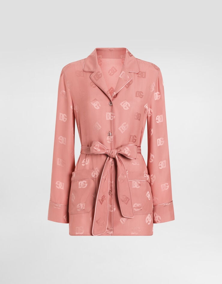 Camisa de pijama de jacquard de seda de manga larga con logotipo DG