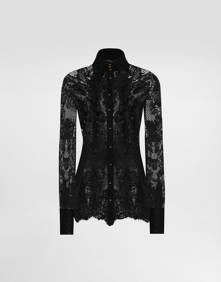 Camisa de Encaje Floral con Bordes Festoneados