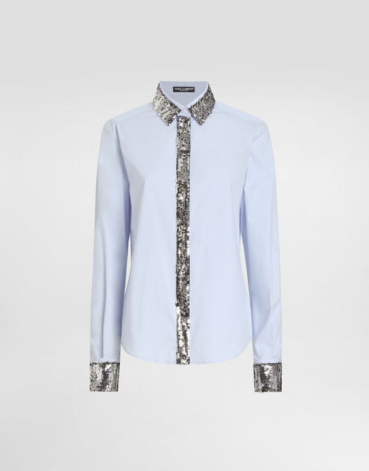 Camisa de popelina de algodón con detalles de lentejuelas