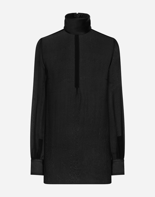 Blusa de gasa de seda con detalles de raso de seda