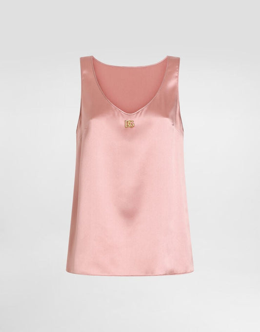 Camiseta de tirantes de satén con distintivo DG