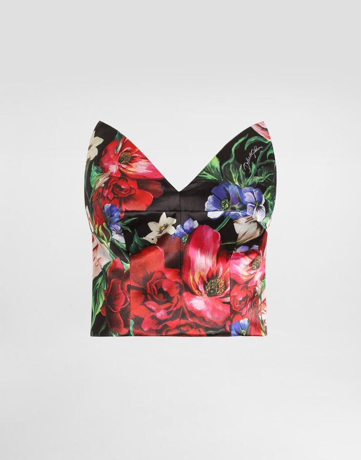 Top corsé de satén con estampado floral