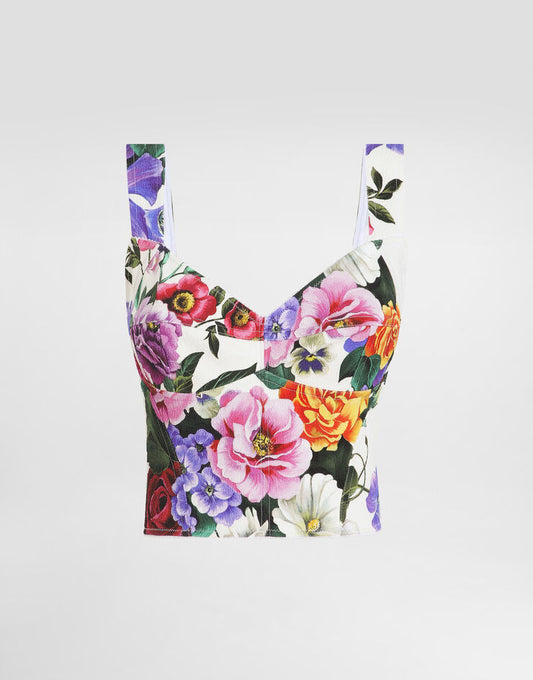 Top corsé de algodón con estampado floral