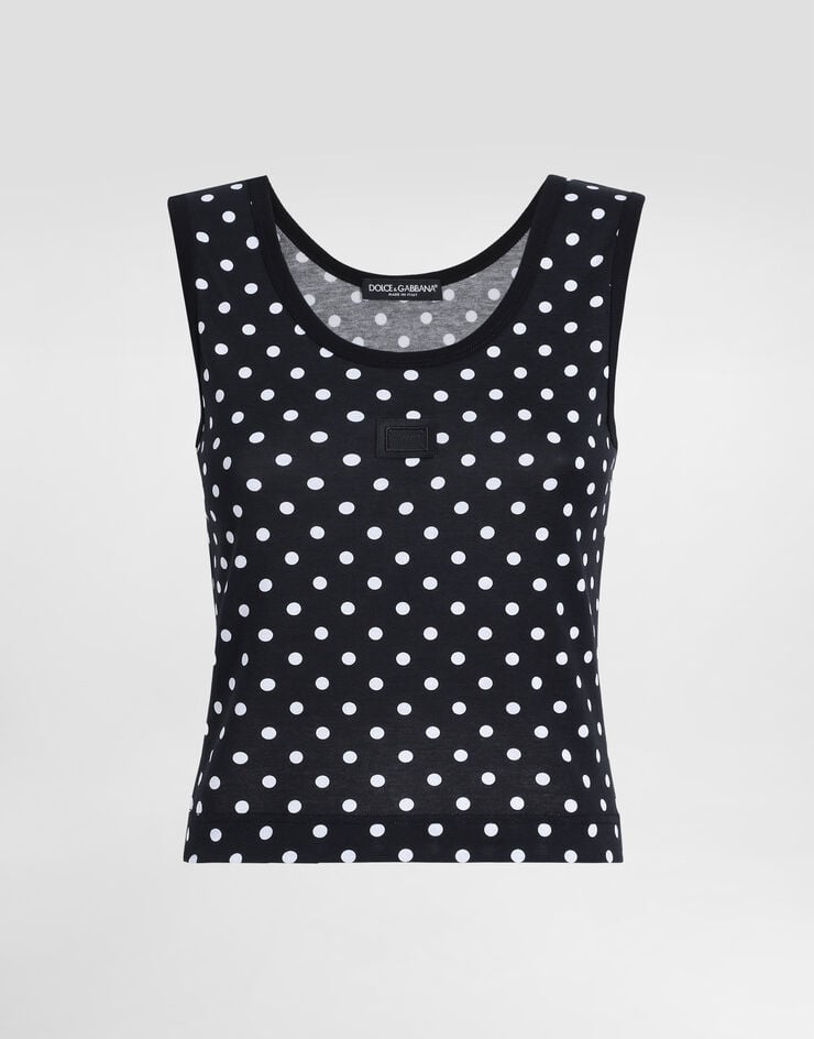 Camiseta de tirantes recortada con estampado de lunares