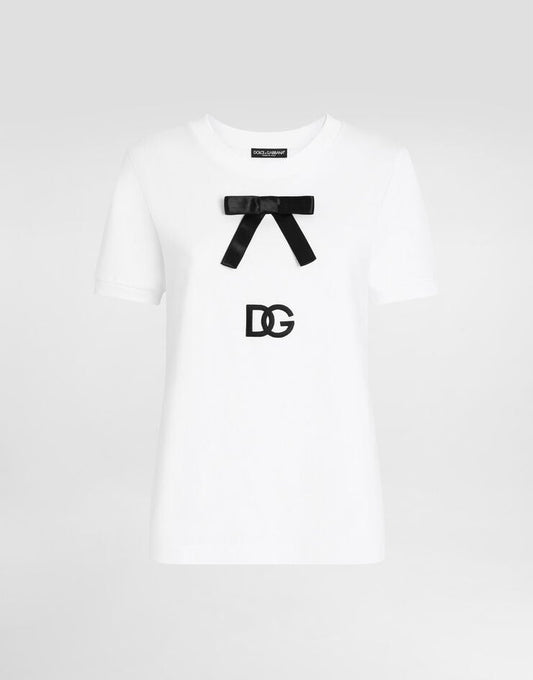 Camiseta de punto de algodón con lazo y logotipo DG
