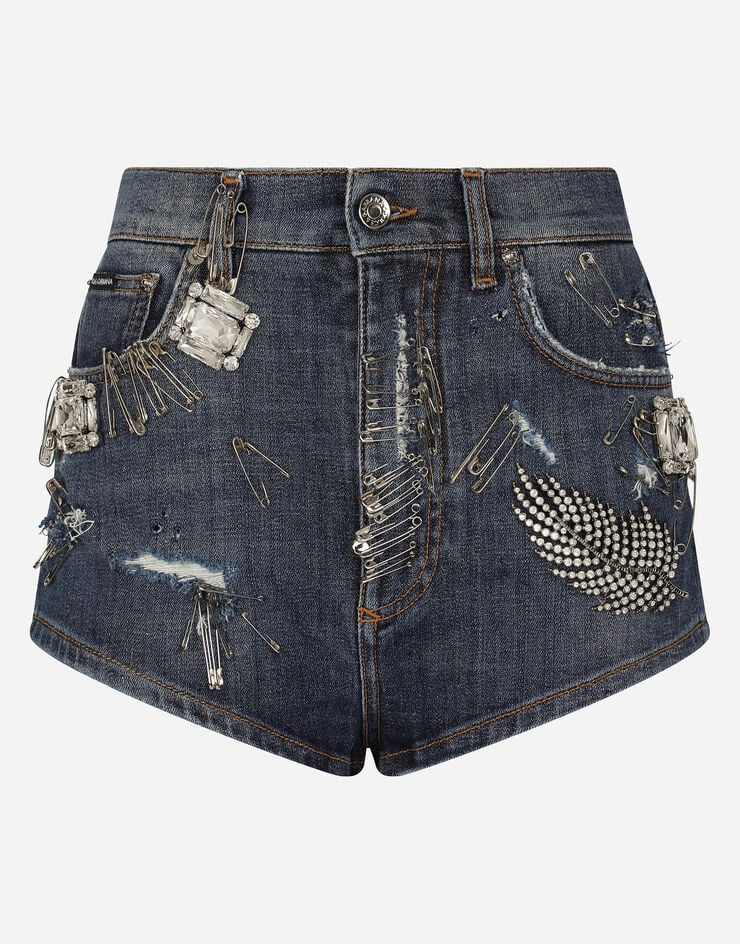 Denim Shorts with Rhinestone Accents