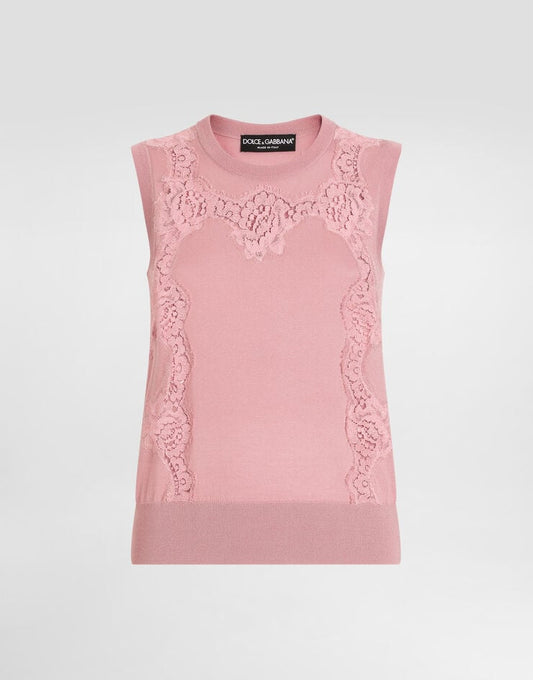 Wool Tank Top with Lace Inlay