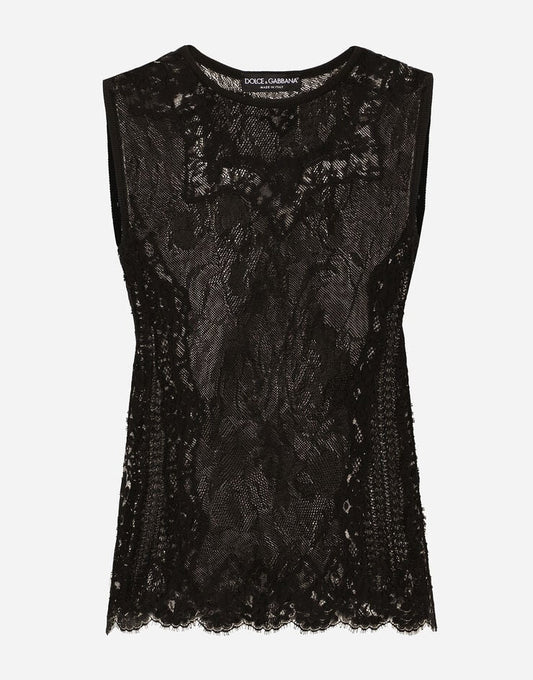 Jersey jacquard de punto de encaje y cuello redondo